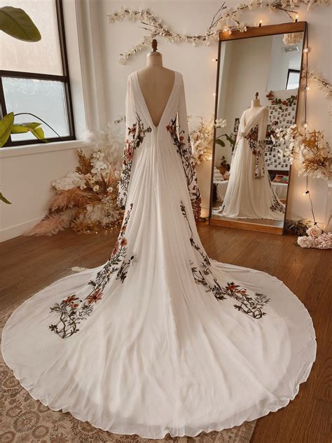 floral embroidered back wedding dresses.